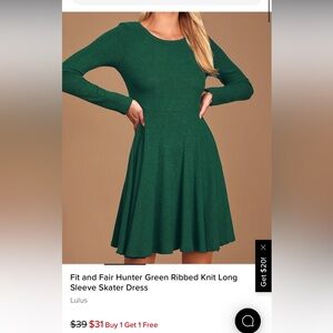 Lulus green ribbed fit and flare skater dress